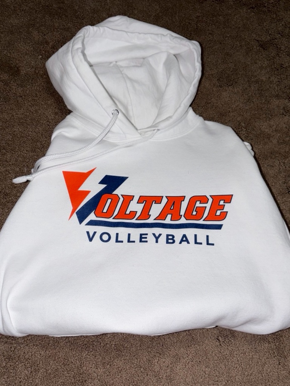 Port and Company White Hoodie with Orange and Navy Voltage Volleyball Logo